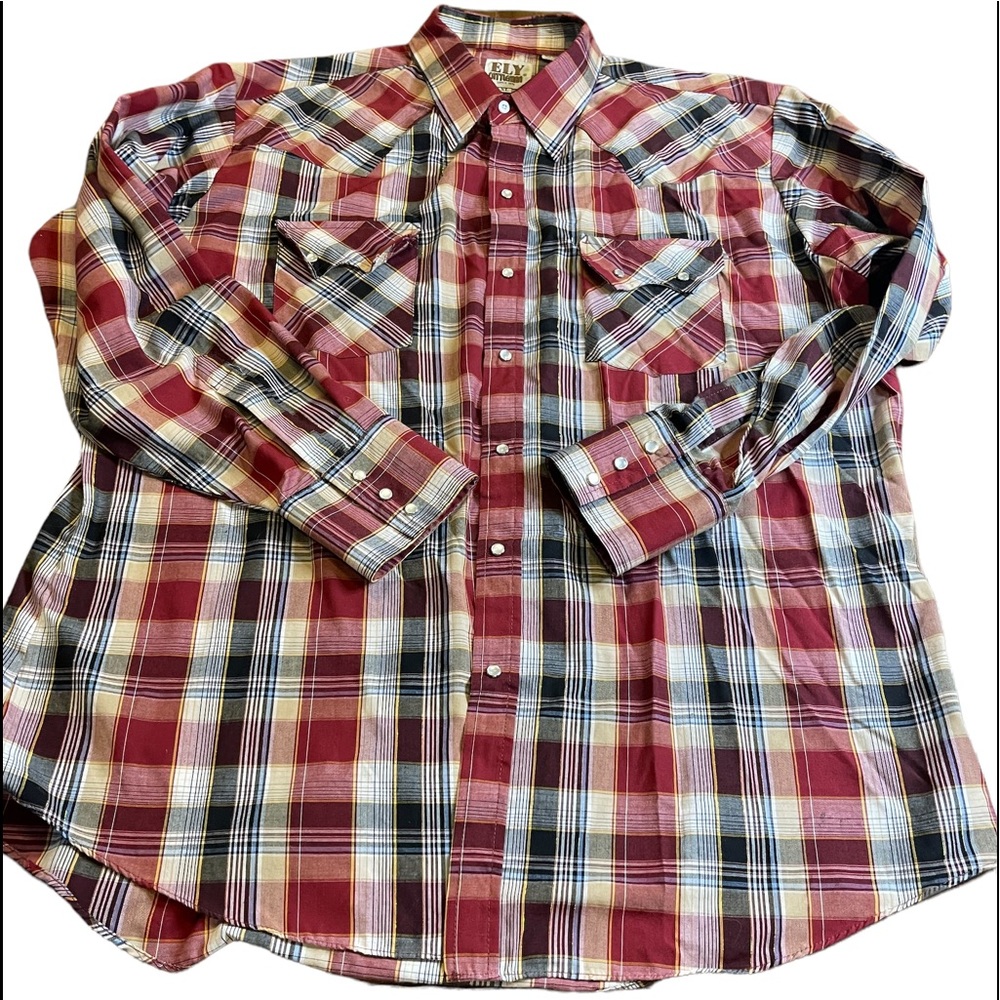 Ely Cattleman Men’s plaid long sleeve lightweight pearl snap western shirt xl‎